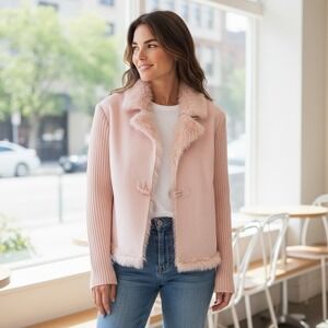 Faux Suede Sweater Jacket Soft Pink Small Montanaco